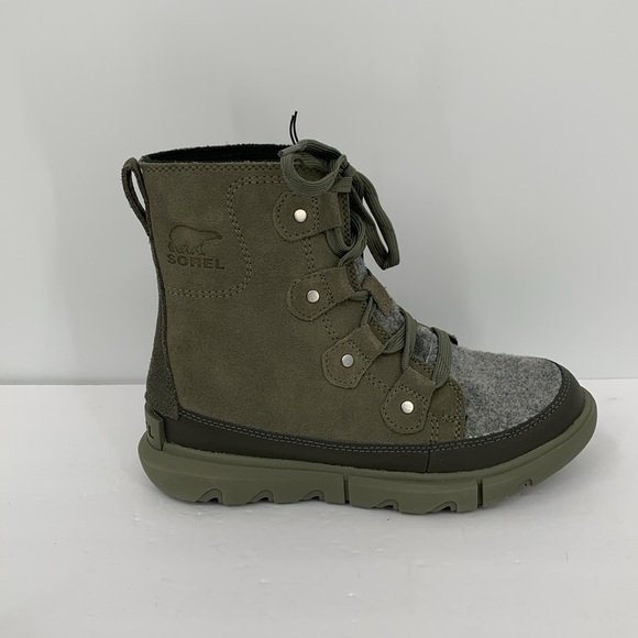 Sorel Explorer II Joan winter waterproof ankle boots olive green gray tie new 6 - Picture 1 of 6